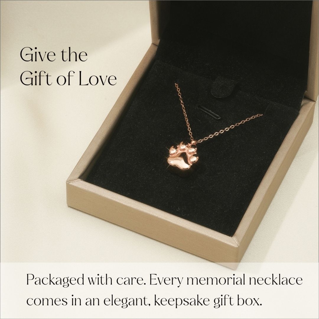 Paw Print Cremation Necklace for Dog Pet Ashes Rose Gold