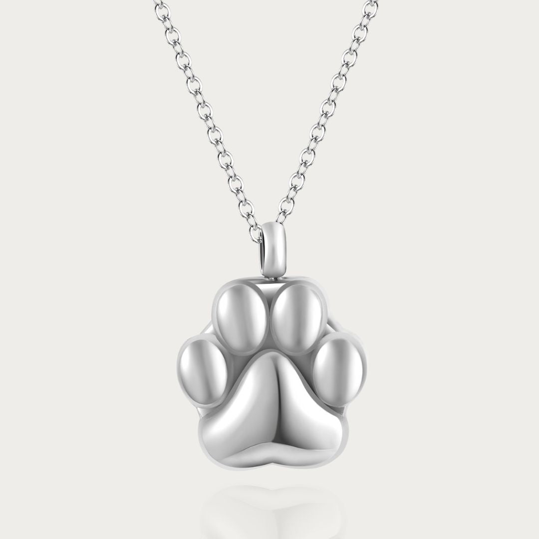 Paw Print - Cremation Necklace for Dog & Pet Ashes - Silver