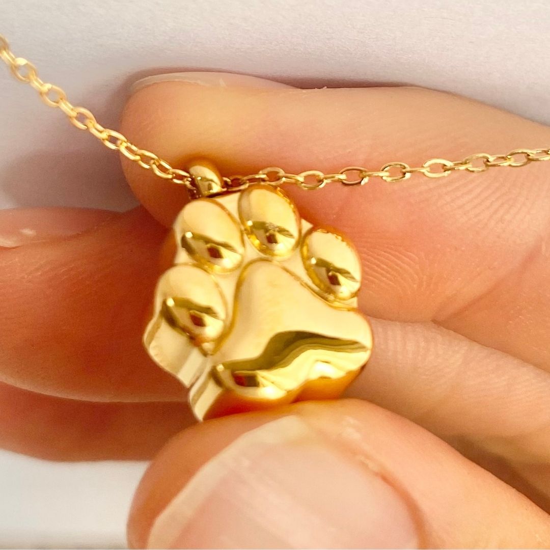 Paw Print - Cremation Necklace for Dog & Pet Ashes - Gold