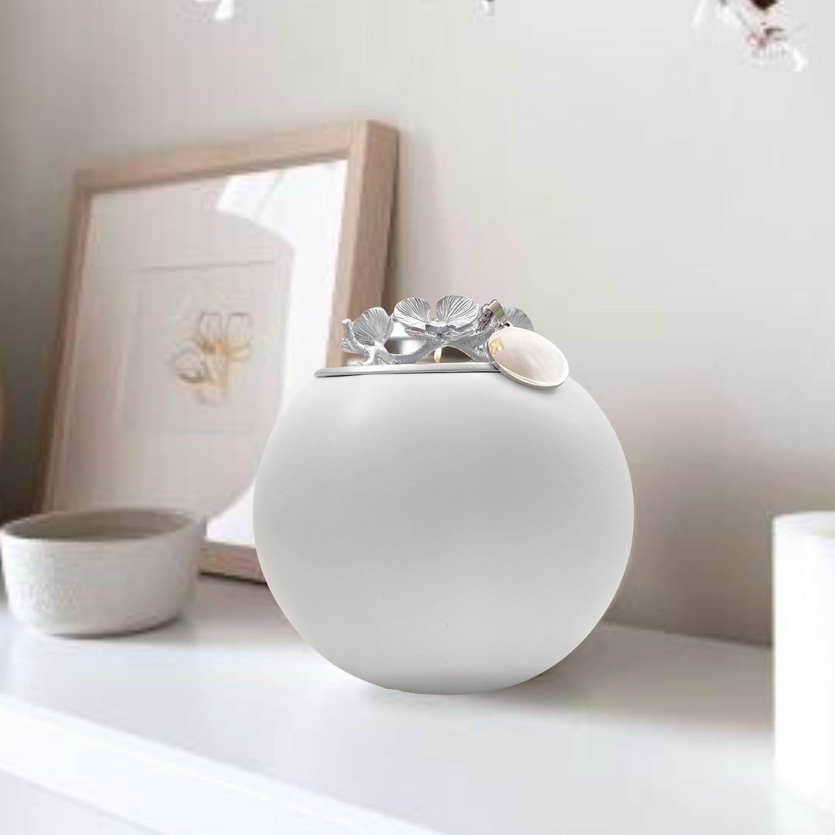 Orchid Urn for Loved ones [Keepsake Size] Handmade - White Silver