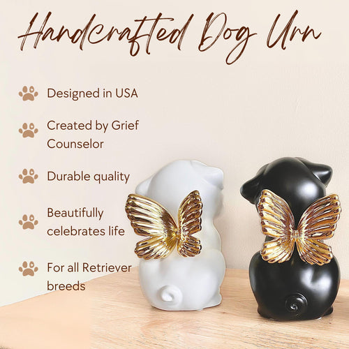 Retriever Angel Dog Urn - Onyx with Gold Wings [PRE-ORDER Open]