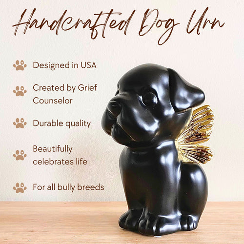 Bully Angel Dog Urn - Onyx with Gold Wings [PRE-ORDER]