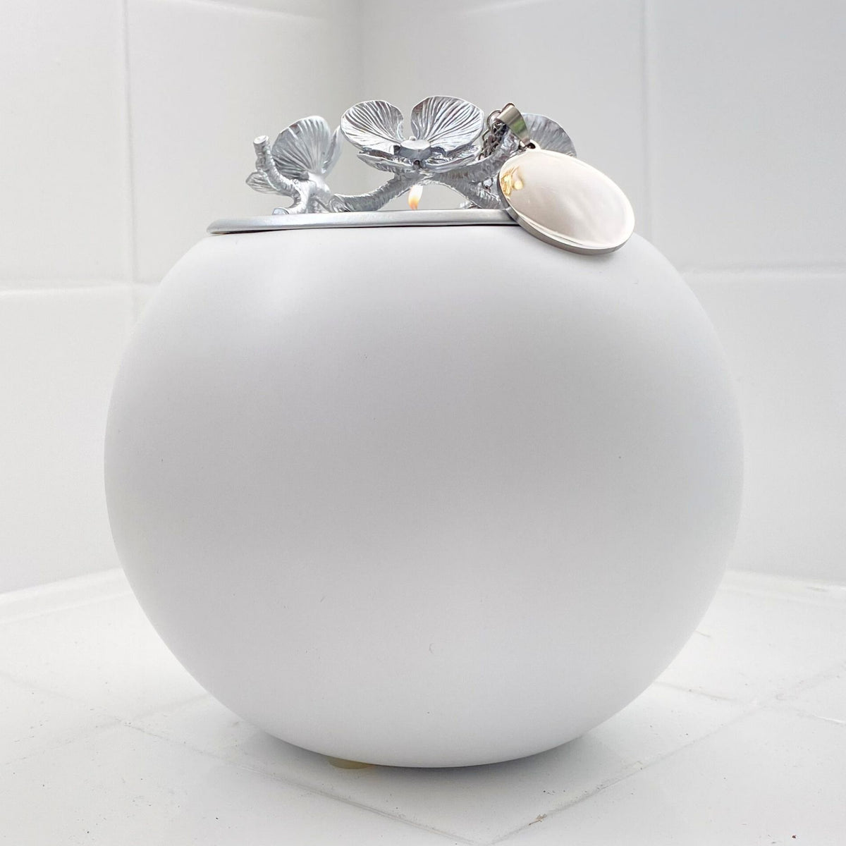 Orchid Urn for Loved ones [Keepsake Size] Handmade - White Silver