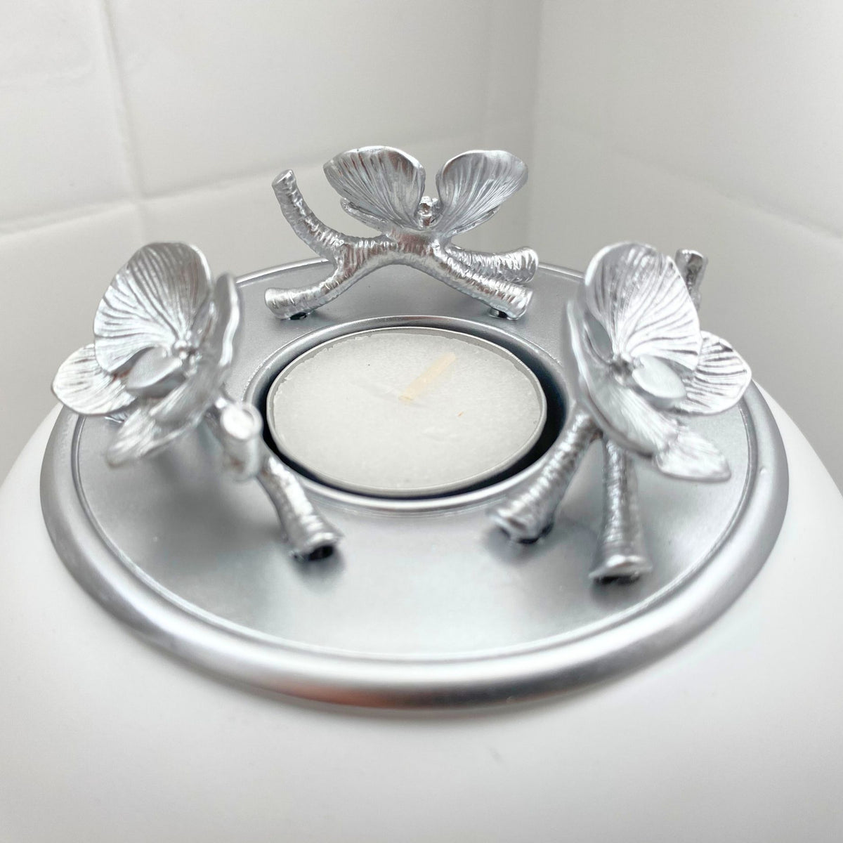 Orchid Urn for Loved ones [Keepsake Size] Handmade - White Silver